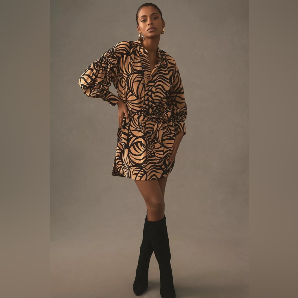 Anthropologie Black and Tan Mini Dress